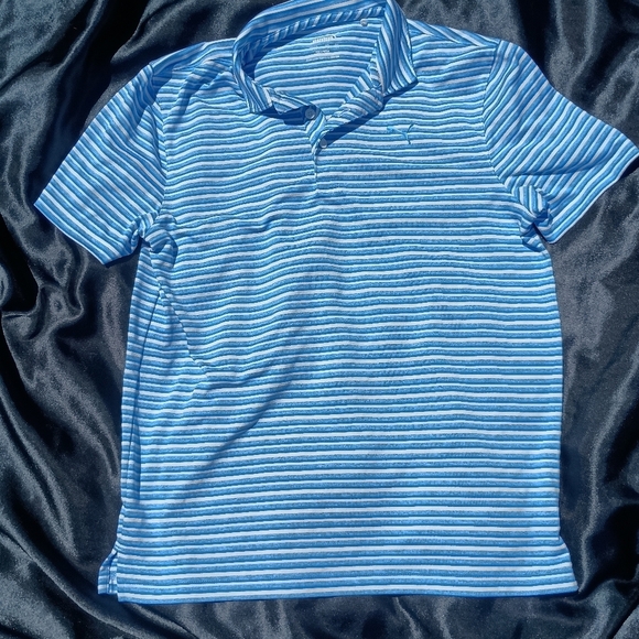 Puma Blue Polo Shirt with Classic Stripes - Picture 10 of 12